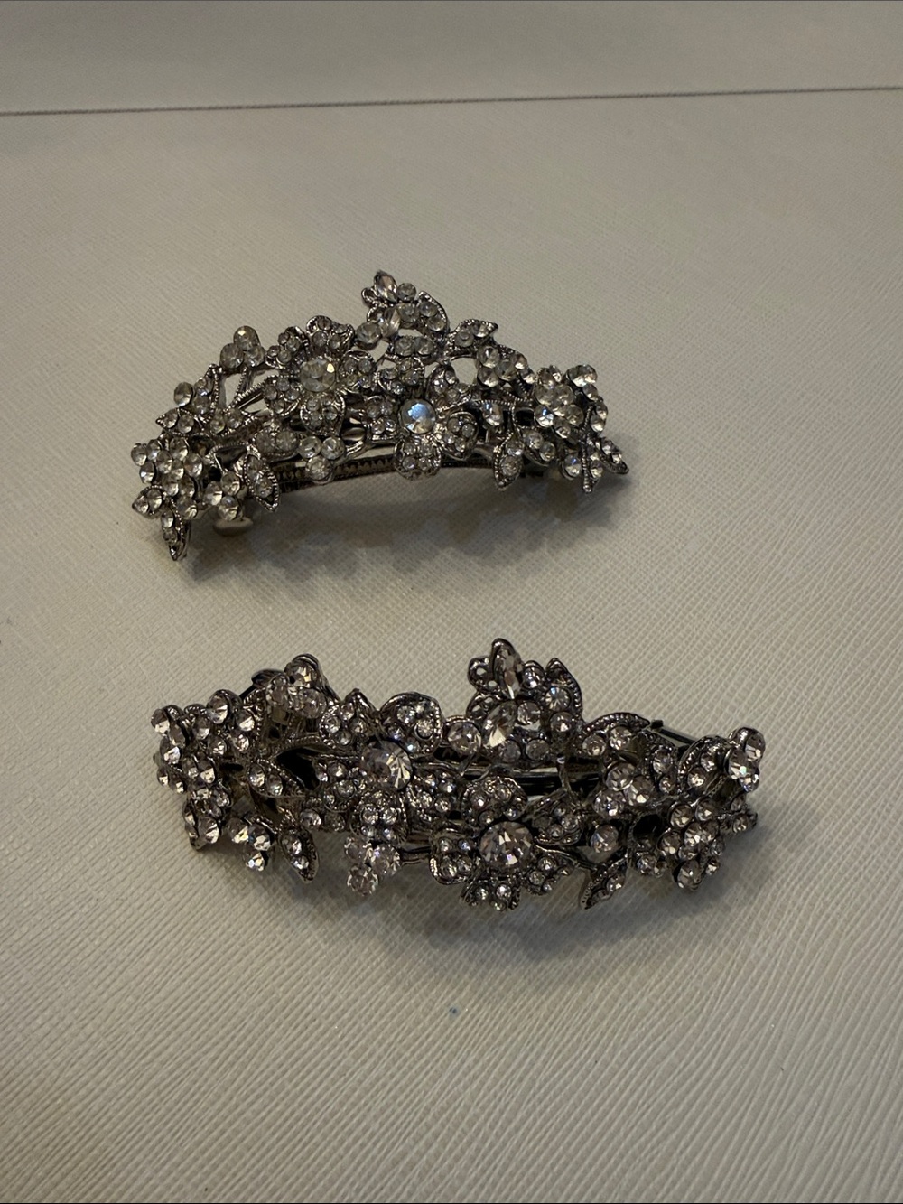 Rhinestone Floral Bridal Hair Clips - Silver Crystal. Set if 2